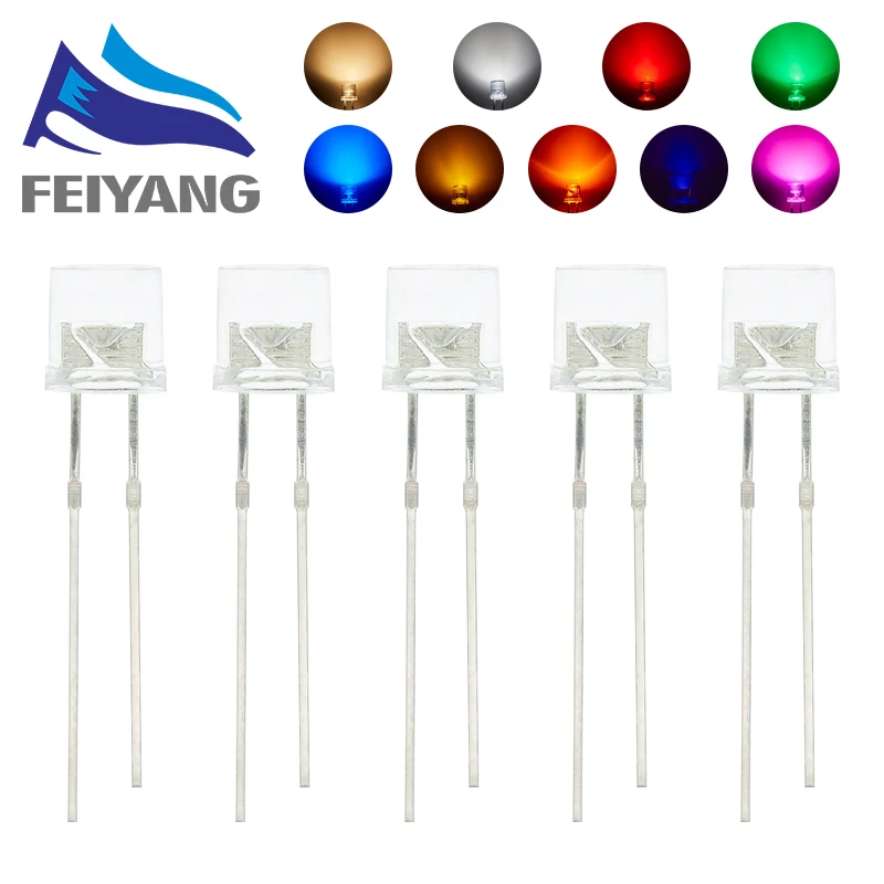 100pcs Min 5mm Flat Top White Red Pink Yellow Blue Wide Angle Light Lamp Diode LED Ultra Bright Bulbs Emitting Diode F5 5mm Lamp