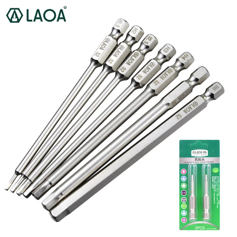 LAOA Hex Bit 2PCS Electric Screwdriver Bit S2 Alloy Steel Pneumatic Magnetic Bits Hand Drill Bits