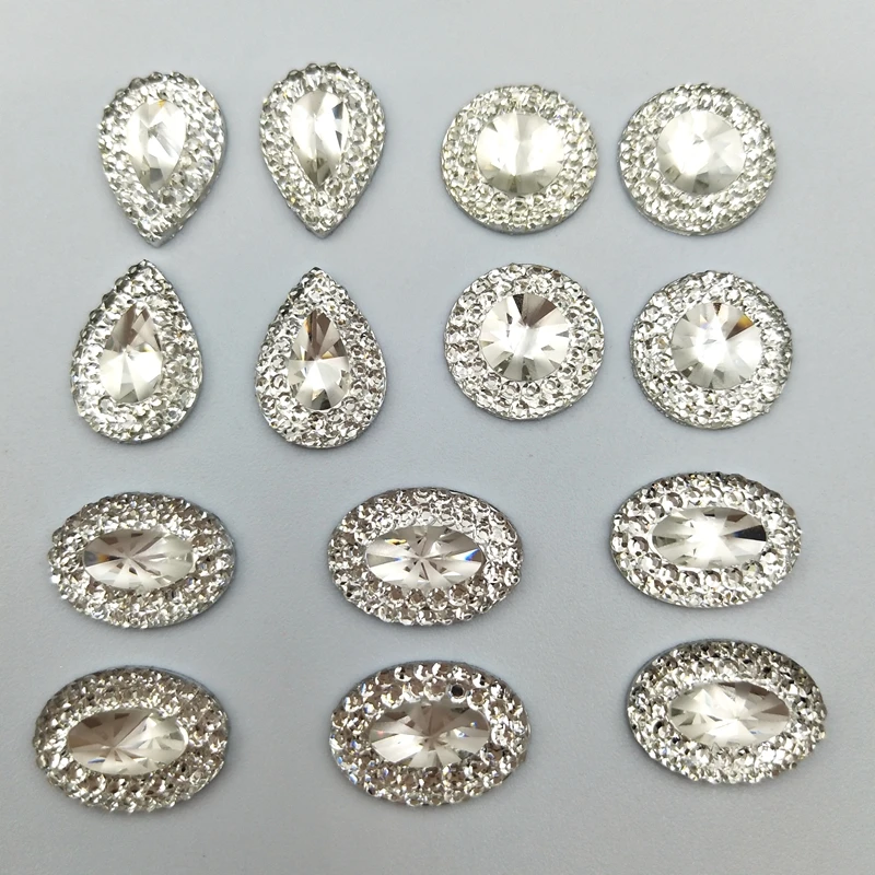 100pcs  ova/round/Water drop  transparency Flat back Rhinestone Round Cabochon Embellishment Scrapbooking DIY Crafts