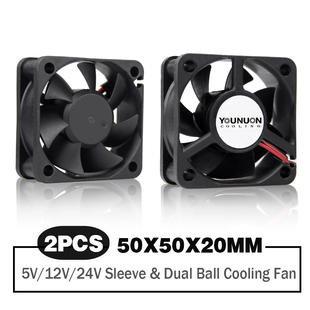 2 Pieces 50mm 5cm 50x50x20mm DC Brushless Fan 5V/12V/24 Cooling Cooler Fan for PC Laptop Computer Case Cooling Fan Axial Fans