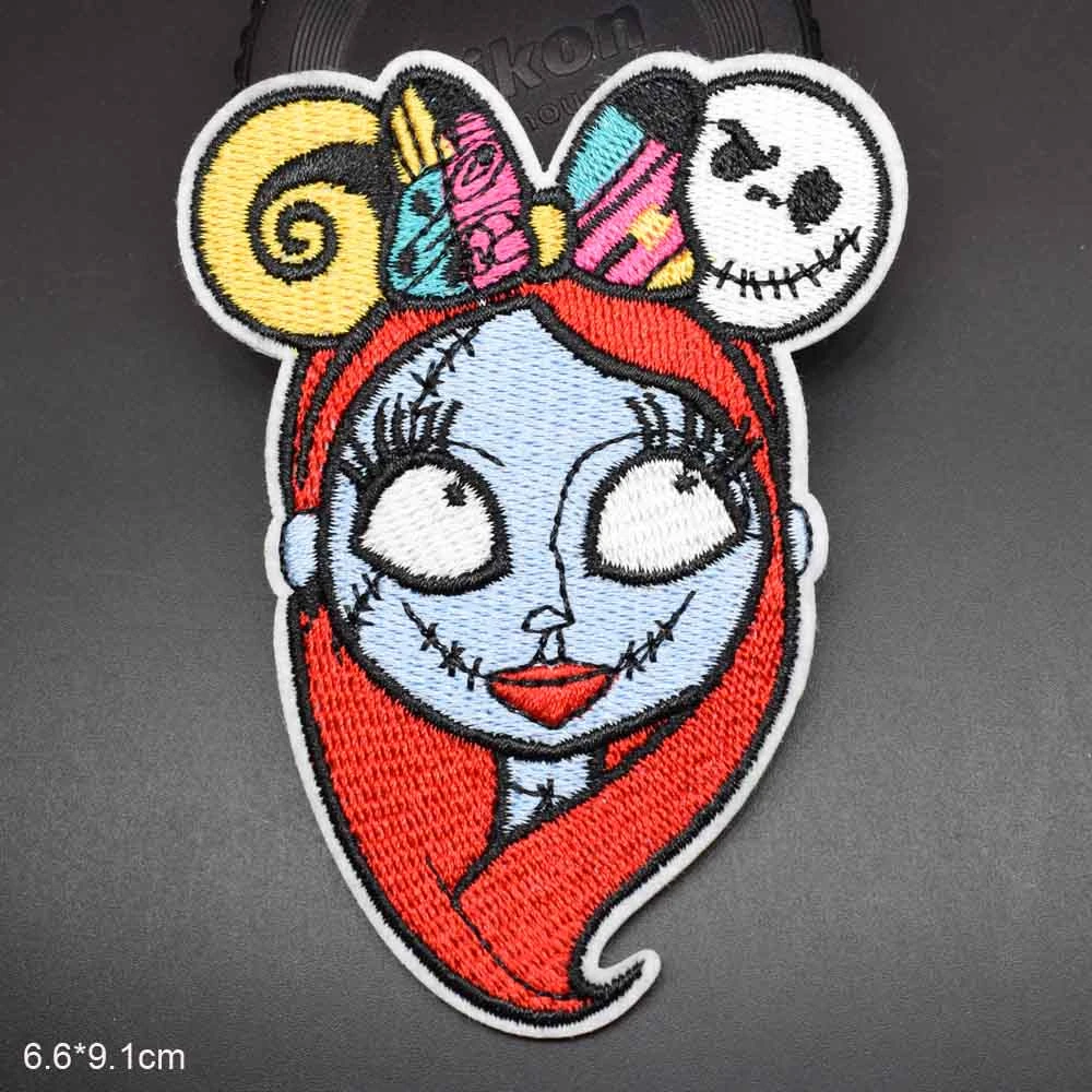 Colorful Skull Woman Iron on Embroidered Cloth The Nightmare Patch For Girl Skirt Before Christmas Hat Purse Clothes Sally Dress