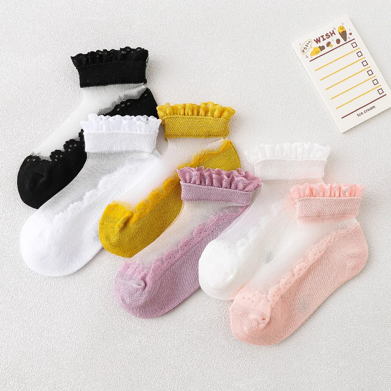 Girls Lace Socks Cute Cotton Spring Autumn Summer Mesh Princess Short Dance Socks  Baby Toddler Thin Ankle Fancy Socks 4 Pair