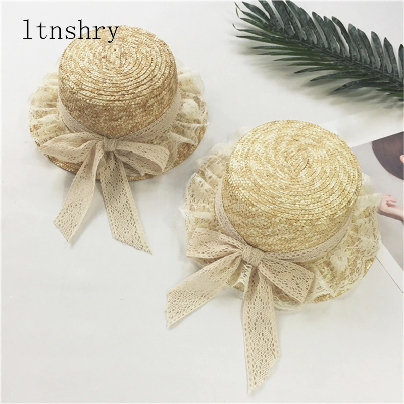 Parent-child Fashionable Summer Sun Hats New Ladies Women Casual Bowknot Lace Ribbon Straw Hats Visor Cap For Holiday Seaside