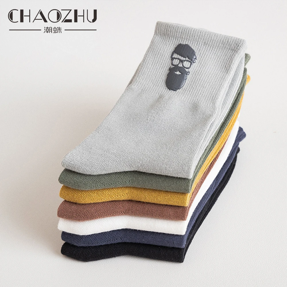 CHAOZHU New Arrive 100%% Cotton Men's Socks Cool Cartoon Beard Eyeglass Yuppie Ootd Male Fashion Socks Autumn Winter Crew Sox