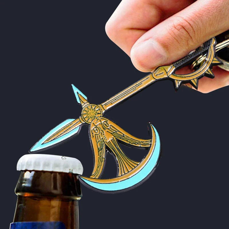 SG The Seven Deadly Sins Escanor Axe Opener Keychains Nanatsu no Taizai Divine Axe Rhitta Keyring Men Love Beer Key Holder Gift