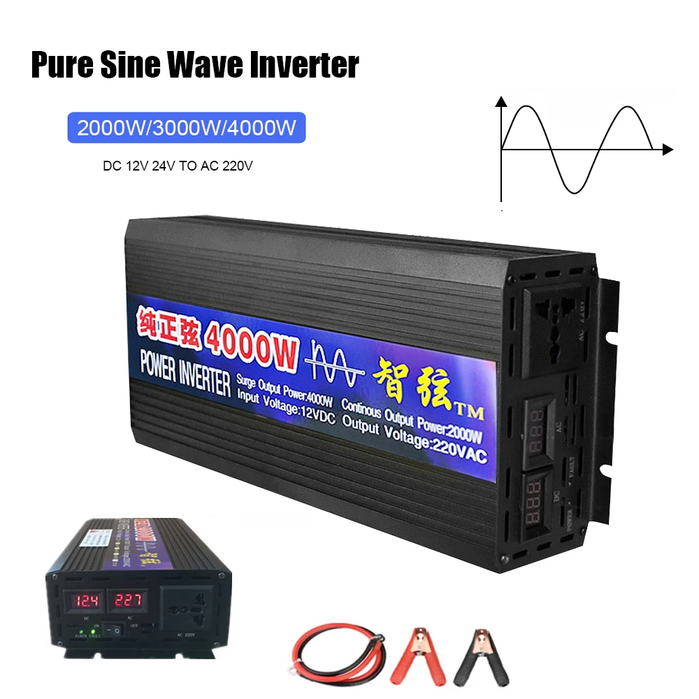 Pure Sine Wave Inverter 2000W 3000W 4000W Micro Cars Inverter Converter DC 12V 24V To AC 220V Voltage Solar Inverters Converters