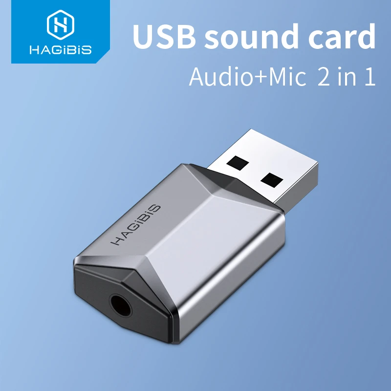Hagibis 2 in 1 USB Sound Card Portable External 3.5mm Microphone Audio Adapter for PC Laptop PS4/5 Earphone Speaker Windows Mac