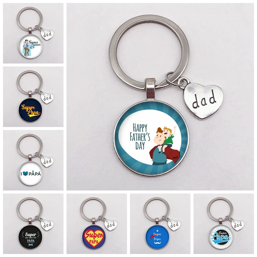 Super Dad Keychain Dad Pendant Dome Glass Key Ring My Dad Is A Superhero Keychain Father's Day Gift