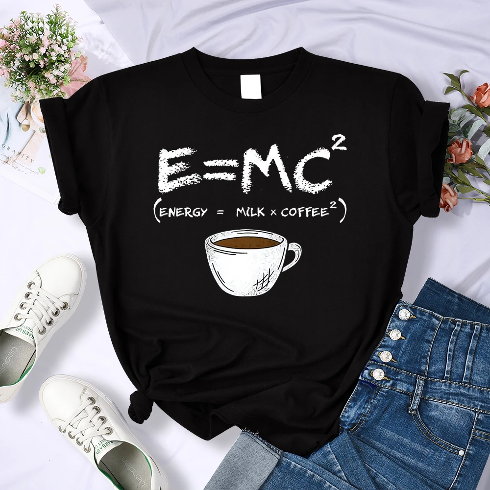 Energy=milk+coffee Harajuku T Shirt Women Creativity Tee Clothes T-Shirts Loose Summer Tshirt Oversized Breathable Womens Tops