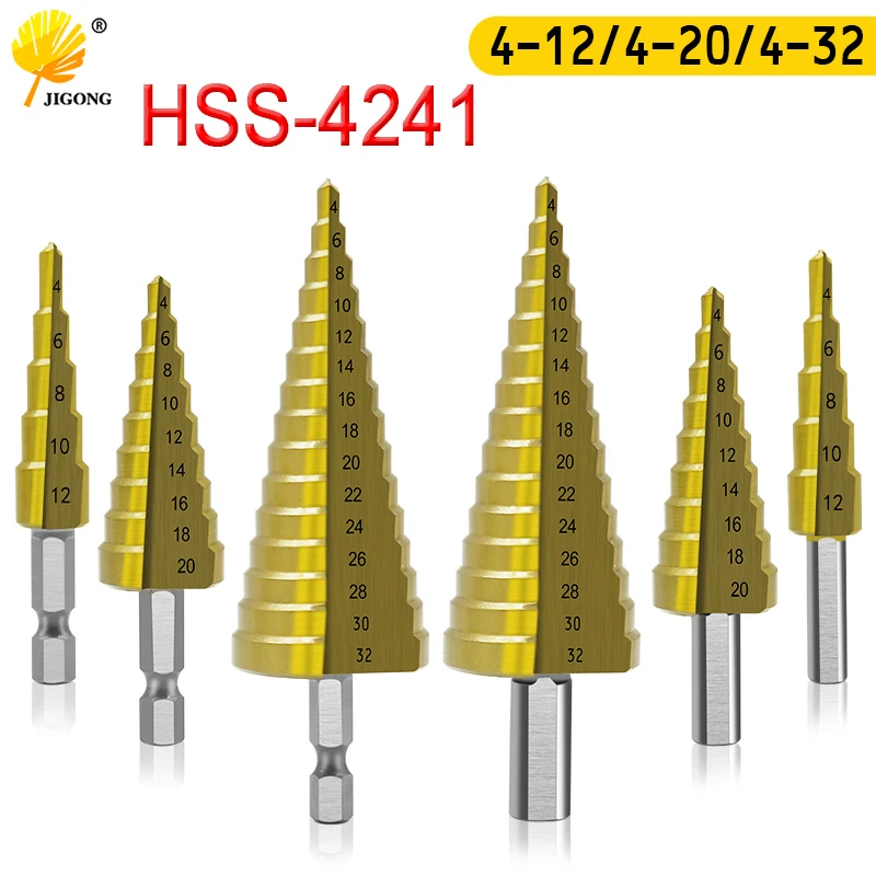 HSS step drill titanium coating 4-12mm 4-22mm 4-32mm taper hole cutter 1/4'' hex handle triangle handle bit for metal wood