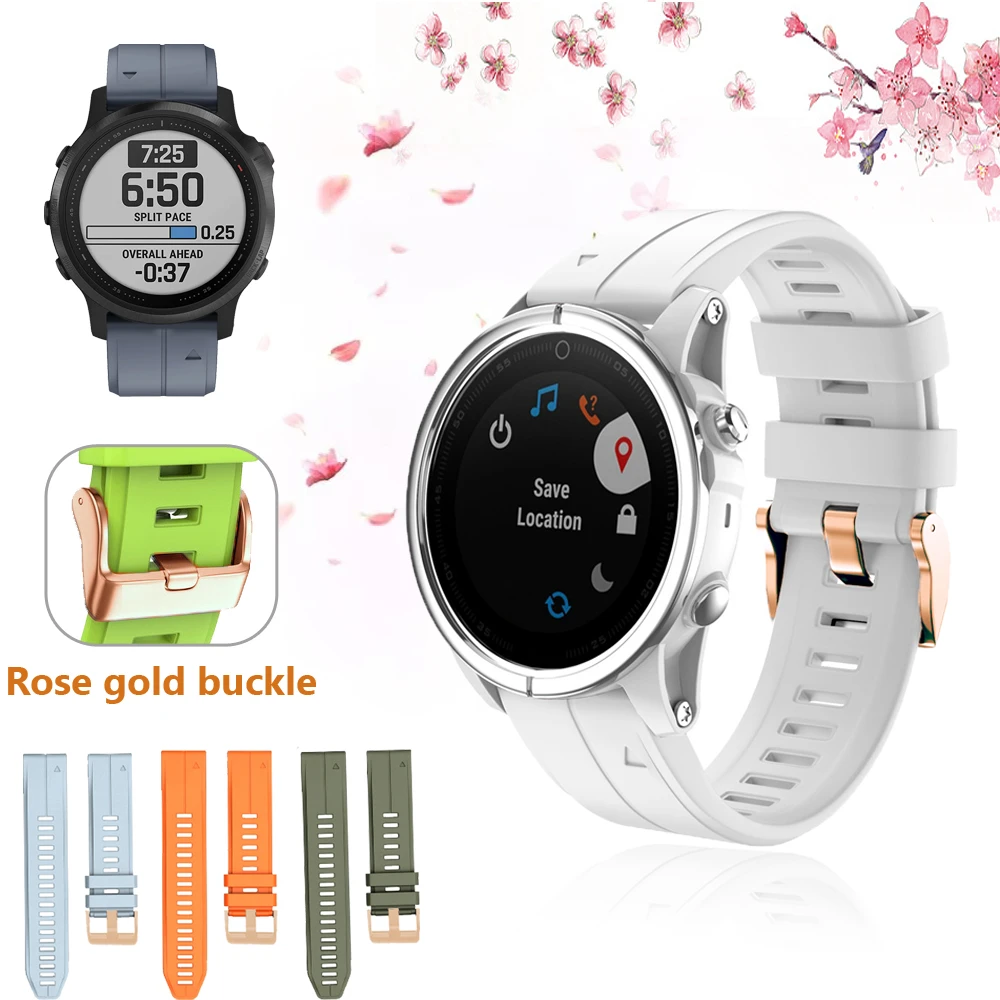 Rose gold buckle Silicone Watchband for Garmin Fenix 6s 6s Pro 5S 5S Plus Watch 20mm Quick Release Easyfit Replace Wrist Band