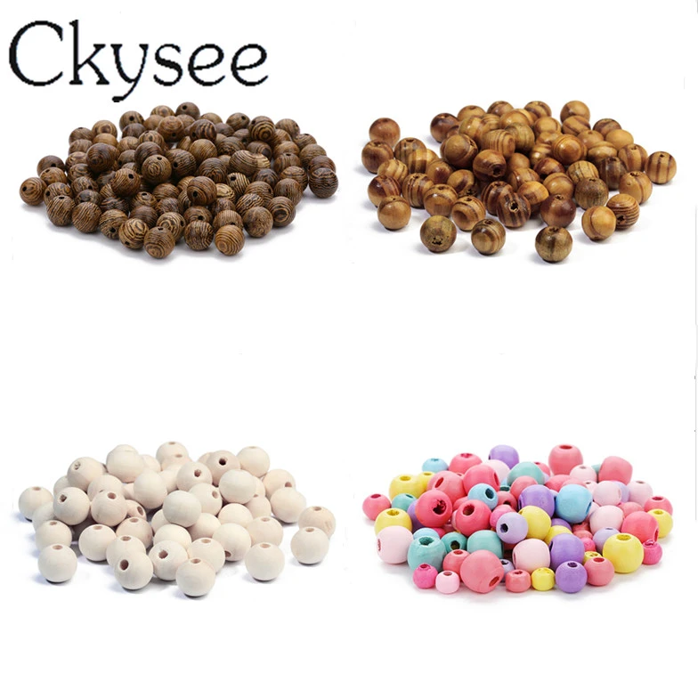 Ckysee 100pcs Round Natural Stripe Beads Spacer Stripe Wooden Beads For Bracelet Jewelry Makings DIY Jewelry Accessories Beaded