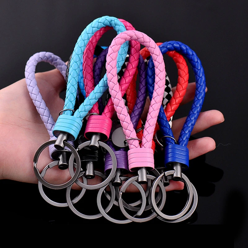 PU Leather Braided Woven Rope Keychain DIY Bag Pendant Key Chain Holder Key Car Trinket Keyring For Men Women Gift Jewelry