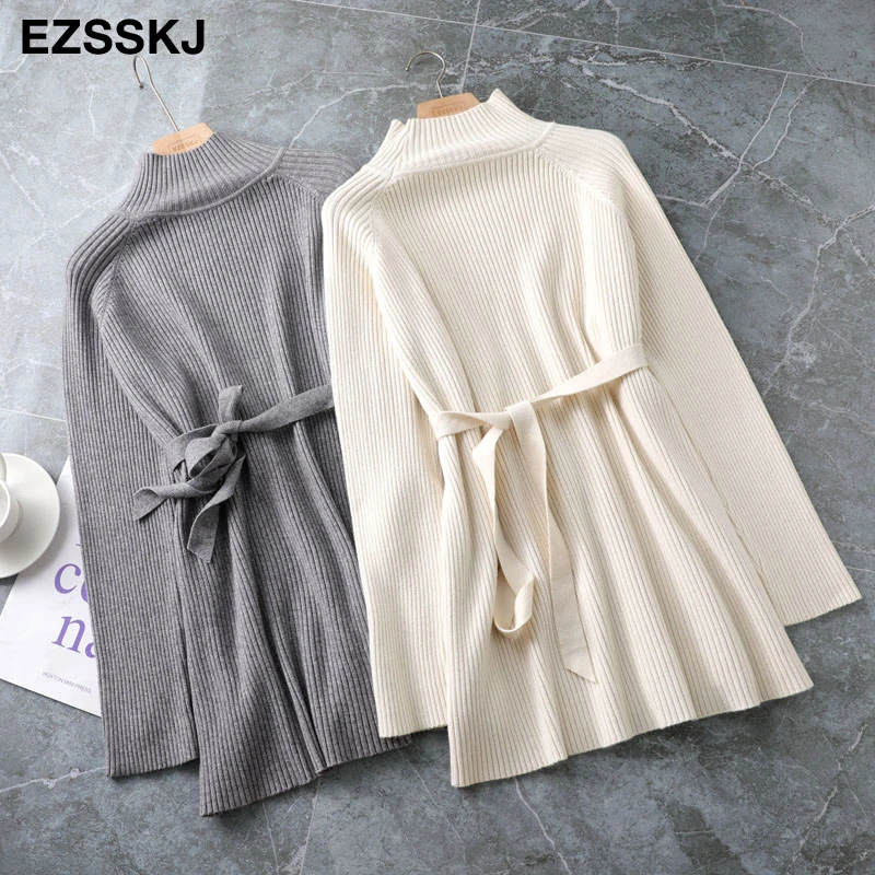 thick warm chic oversize Sweater Pullover Women  winter autumn Female 2021 sweater loose long sleeve casual sweater with sash