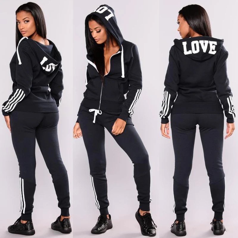 Autumen Two Piece Set Tracksuits Women Sets Love Print Hoodie Jacket Pants Sweatshirt Set Female Sports Suit for Women Clothing