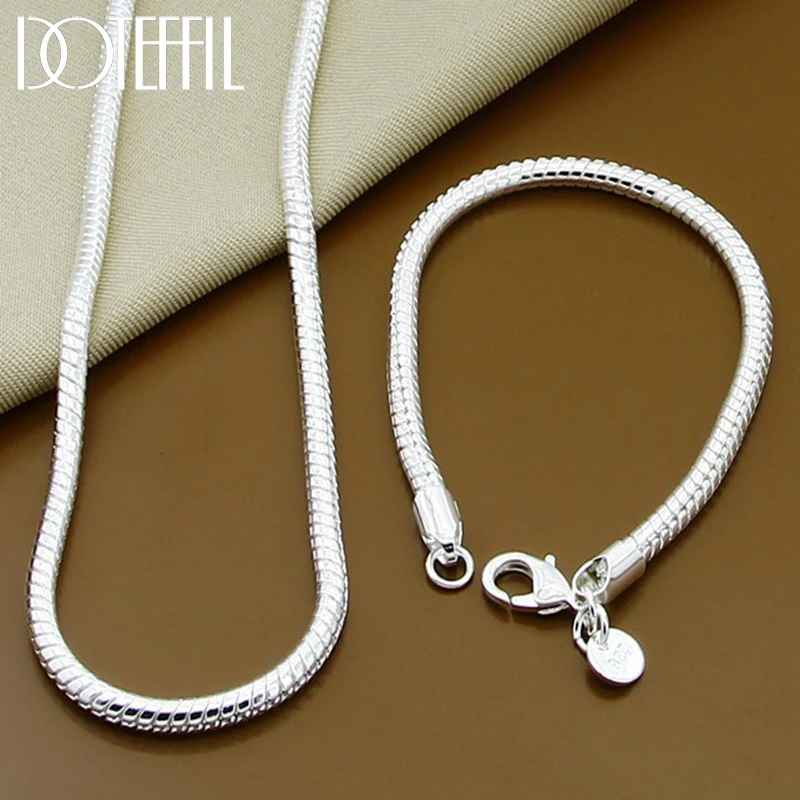 DOTEFFIL 925 Sterling Silver Solid 18/20/24 Inch Snake Chain Bracelet Necklace For Women Men Brand Sets Fashion Charm Jewelry
