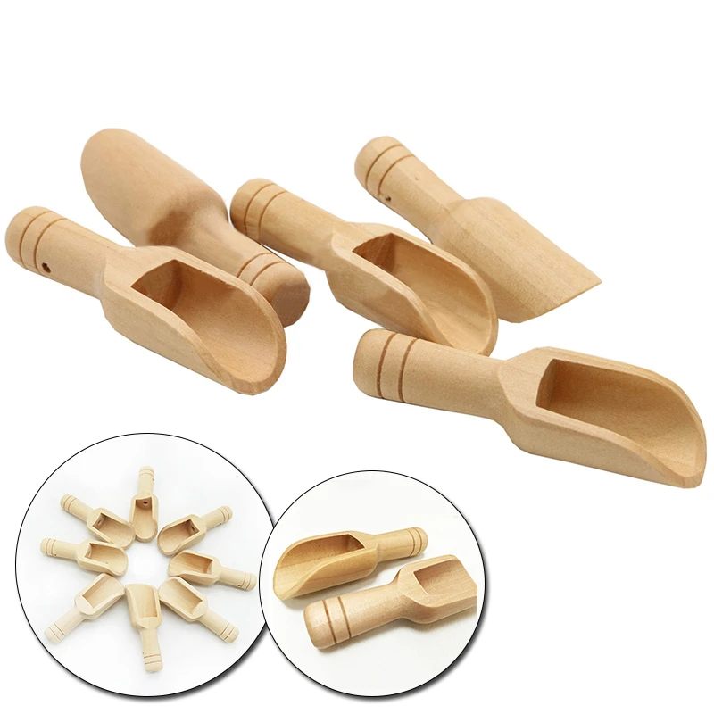Wood Herb Powder Spoon Bath Shower Rice Spice Salts Mini Scoops Spoon Wooden Kitchen Cooking Baking Tools 1PC