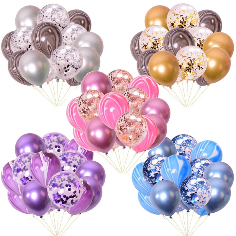 15pcs Confetti Balloon with Agate Balloons Metal Latex Balloon Birthday Party Wedding Decoration Graduation Party Decor