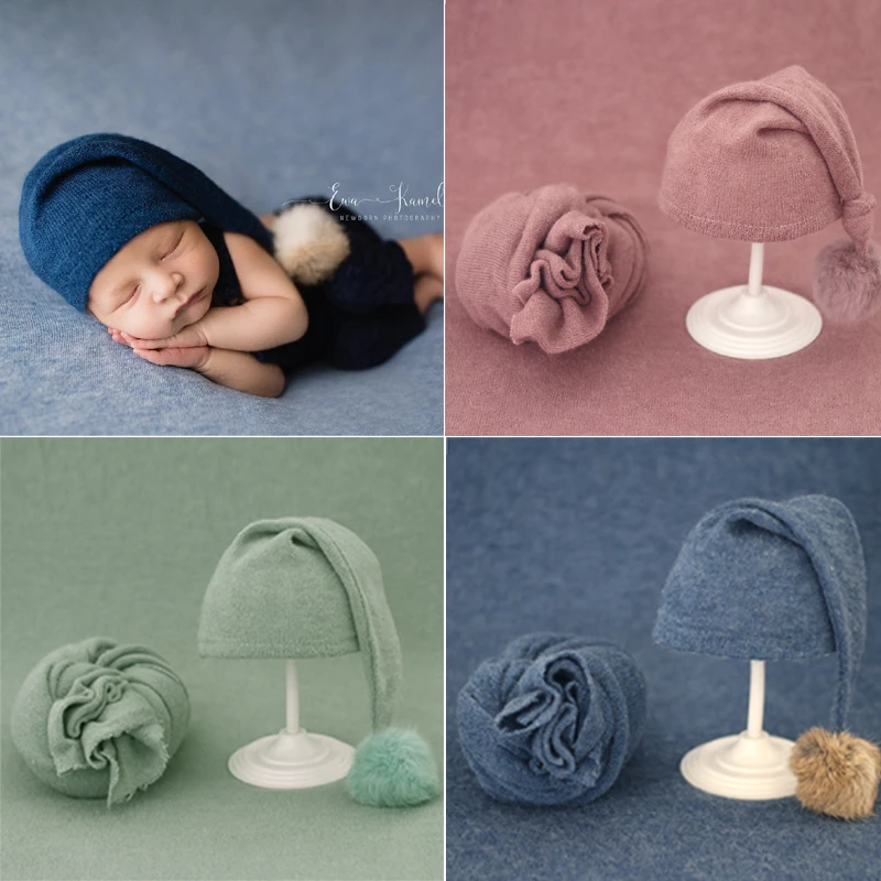 2pcs Wrap Hat Sets Newbornn Photography Props Boys Girls Photography Swaddle Blanket Infant Baby Picture Shoot Props Accessories