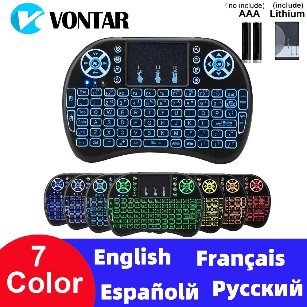 Wireless Keyboard Backlit i8 English/Russian/Spanish/French Mini Air Mouse with Touchpad Remote Control for TV BOX X96 H96 Max