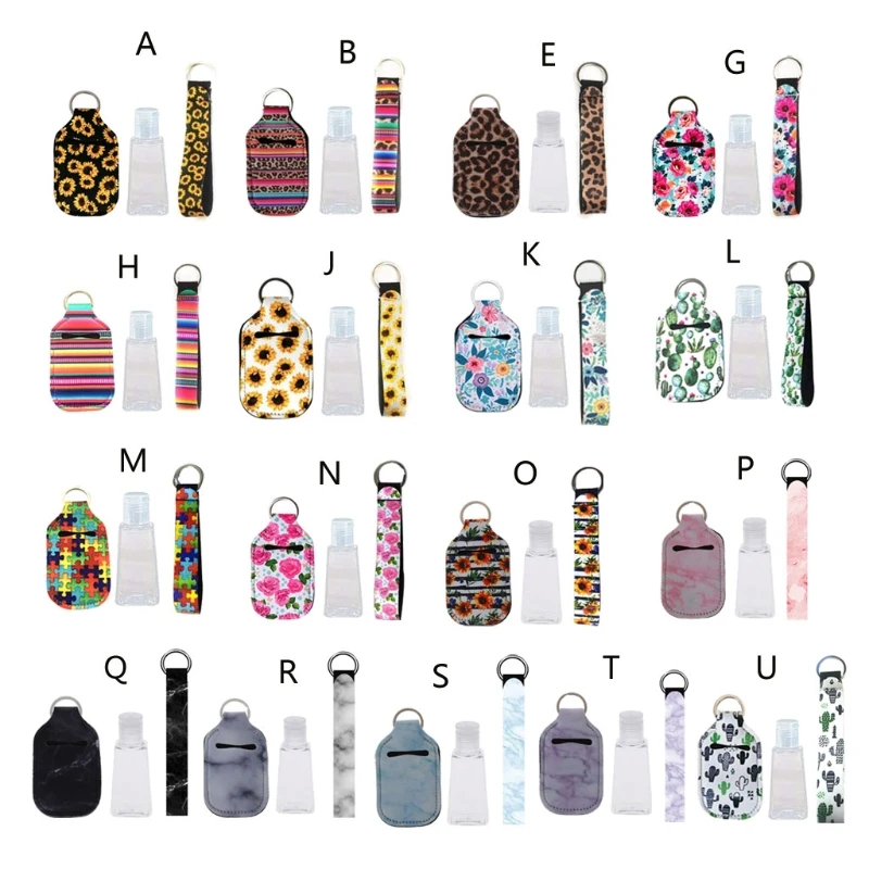 Portable 1 oz Refillable Empty Travel Bottles with Keychain Holder Set Wristlet Keychain Bottle Container with Flip Caps