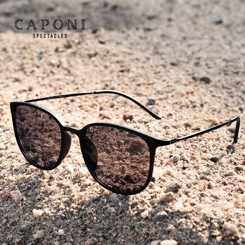 CAPONI Oval Men's Sunglasses Photochromic Polarized Sun Glasses For Men Protect UV Ray Super Light Small Size Eye Glasses BS520