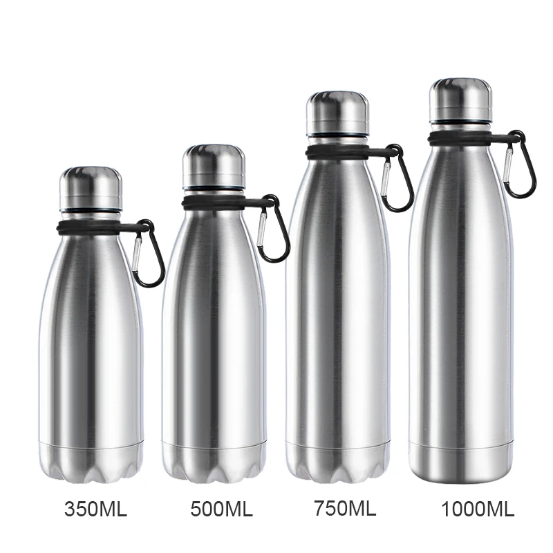 1000ml Sports Stainless Steel Water Bottle Cycling Hiking Bottles with Carabiner Ring Kids School Drinkware 350/500/750ml