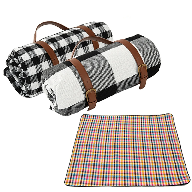Thicken Plaid Outdoor Foldable Waterproof Picnic Mat Fashion Pad Breathable Soft Waterproof Portable Camping Travel Beach Blanke