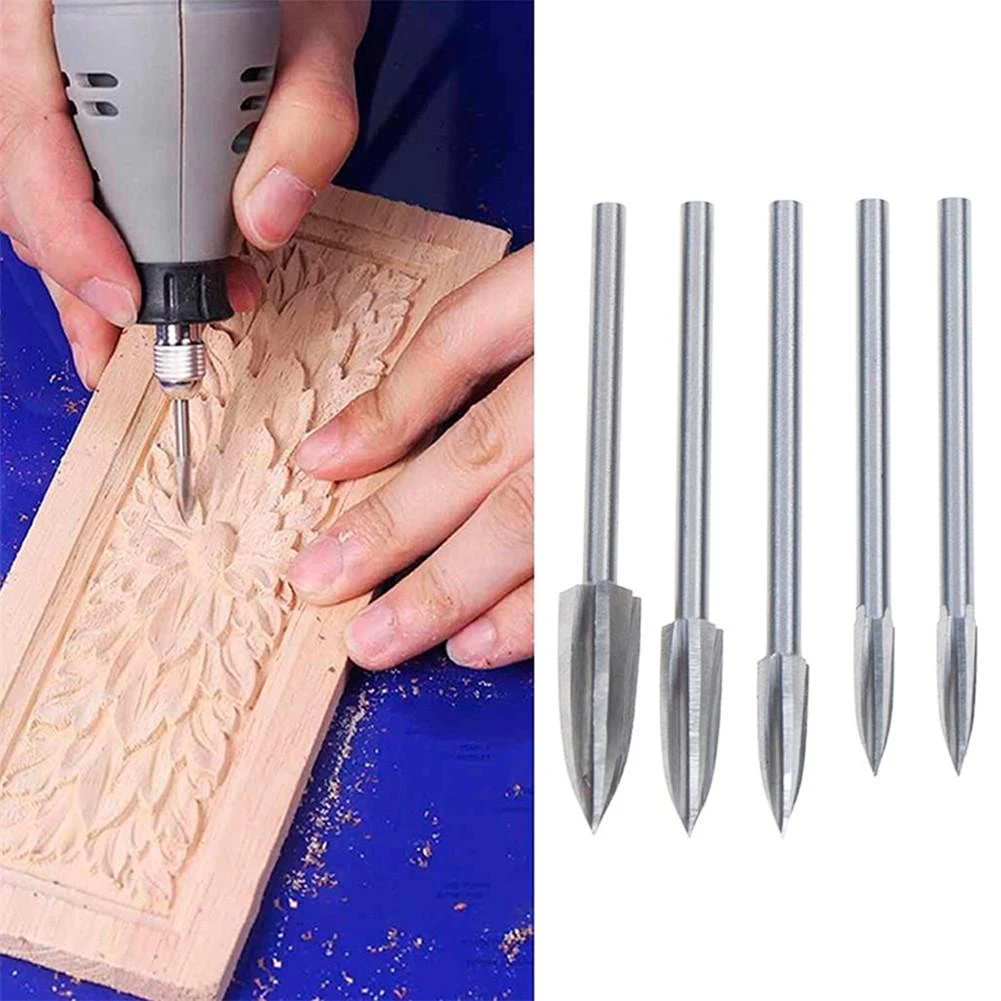 5PCS Wood Carving Drill Steel Engraving Drill Bit Set Solid Carbide Grinding Burr for Woodworking Drilling Carving Engraving NEW