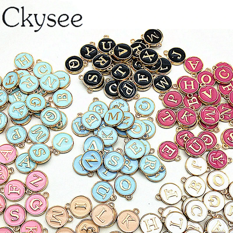 Ckysee 10pcs/lot 12*14mm Alphabet Letter Double Face Enamel Charms JewelryHandmade Pendants Jewelry Making Handmade DIY Bracelet
