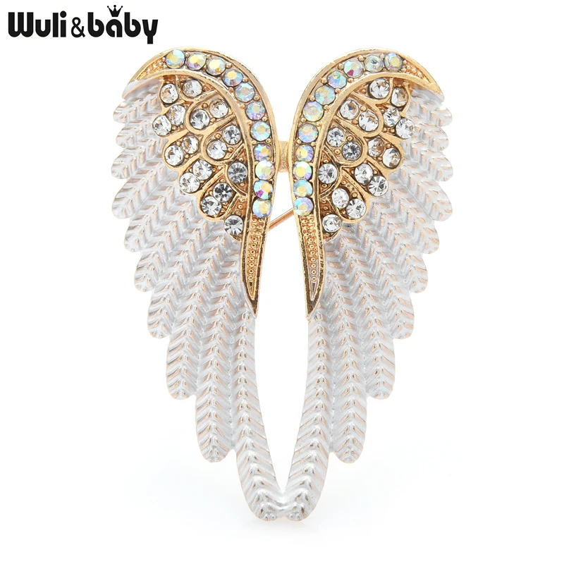 Wuli&baby Classic Rhinestone Angel Wings Brooch Pins 3 Colors 2021 Sparkling Jewelry Gift Feather Designer Brooches