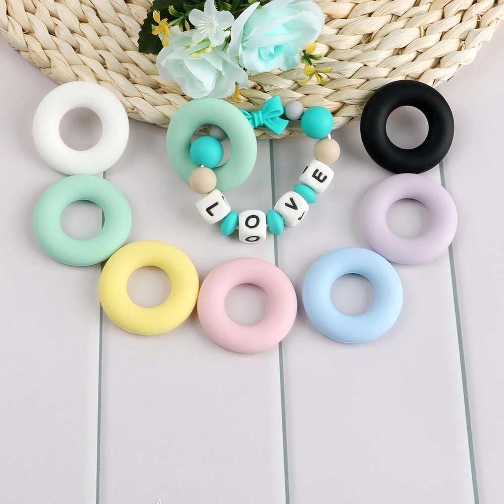 Kovict 5Pcs Perle Silicone Beads Round Silicone Teether Baby Teething Ring 42mm Food Grade Teething Necklace Toy Baby Products