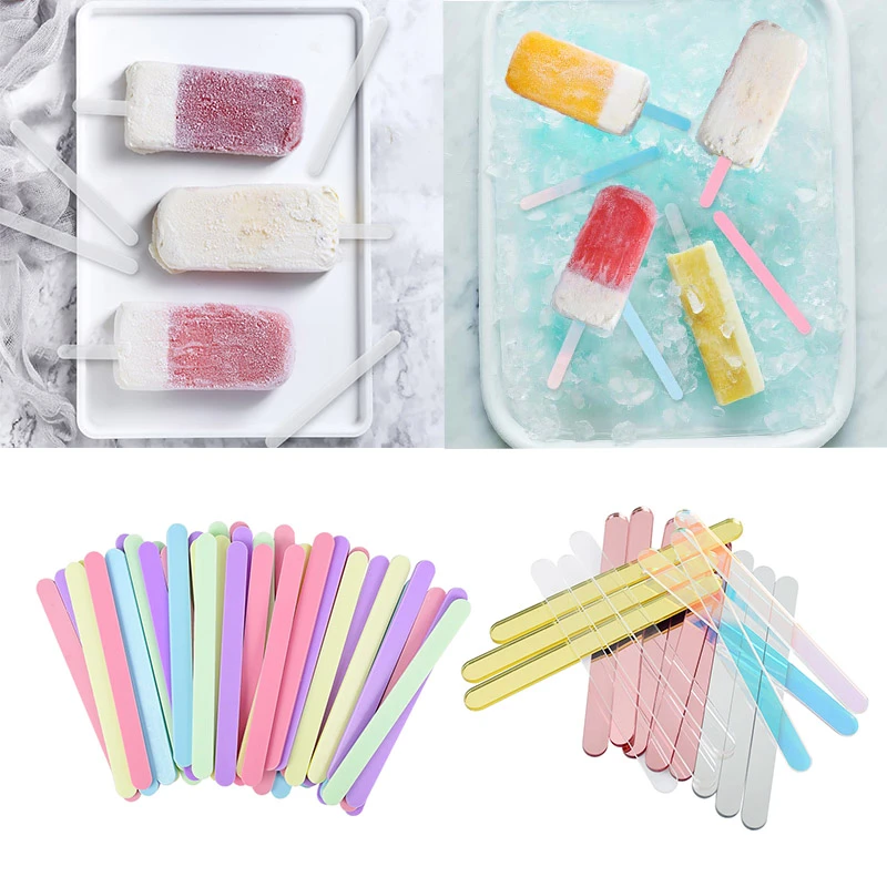 10pcs Acrylic Ice Cream Sticks Popsicle Stick Multicolor Ice Cream Tools DIY Handmade Making Crafts For Kitchen Mold Accessories