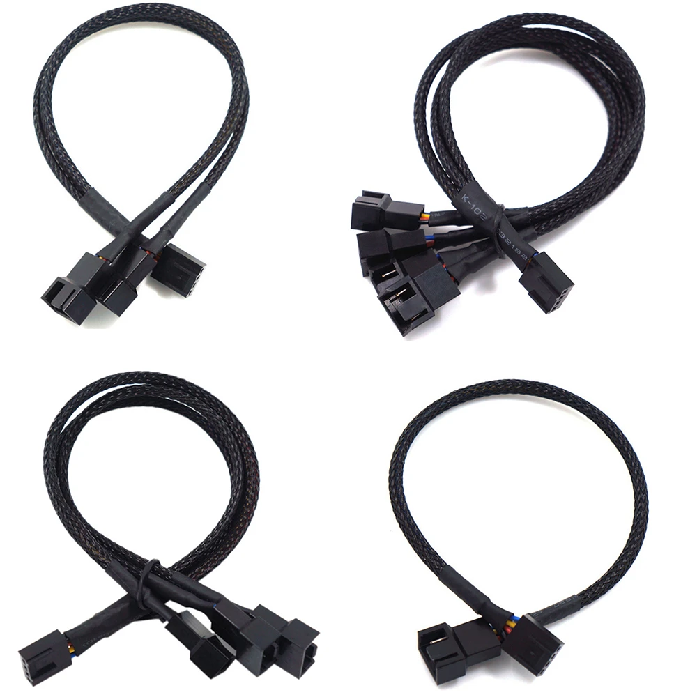 4 Pin Pwm Fan Cable 1 To 2/3/4 Ways Splitter Black Sleeved 27cm Extension Cable Connector  PWM Extension Cables