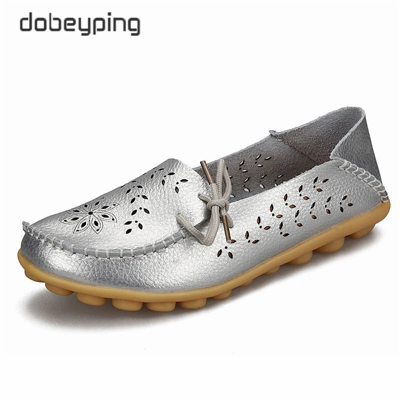 Women's Casual Shoes Genuine Leather Woman Loafers Slip-On Female Flats Moccasins Ladies Driving Shoe Cut-Outs Mother Footwear