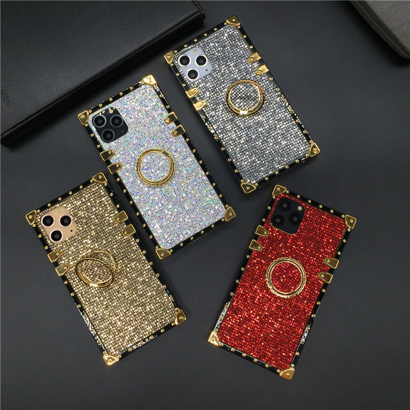 Luxury Bling Glitter Case for Samsung S20 Plus S21 Note 20 Ultra 10 9 S10 Square Cover for iphone 12 11 13 PRO MAX 7 8 X XS XR