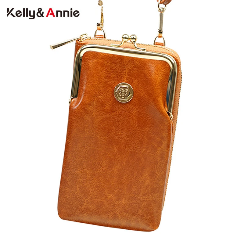 Brand Designer Oil Leather Sholder Bags For Women Clip Cell Phone Pocket Ladies Small Crossbody Bag Female Clutches Purse