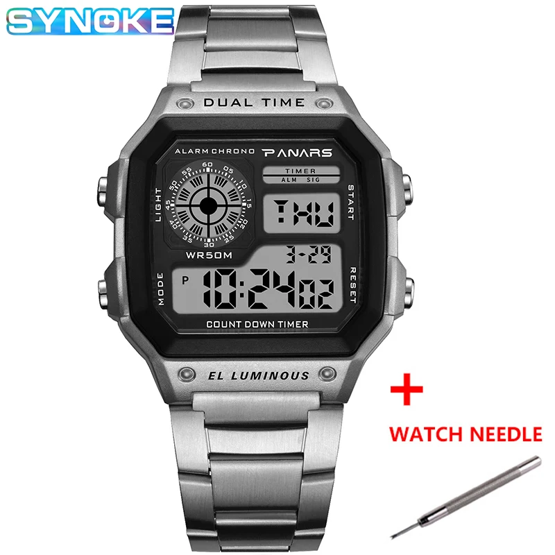 SYNOKE Men Luxury Watch Waterproof Golden Stainless Steel Digital Watches LED Alarm Clock Electronic Men's Sports Watch Relogio