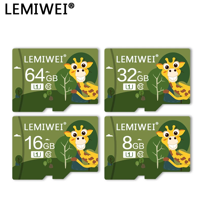 Lemiwei Memory Card 64GB 32GB Class 10 High Speed Cute Giraffe TF Flash Card 16GB 8GB U1 TF card For Smartphone