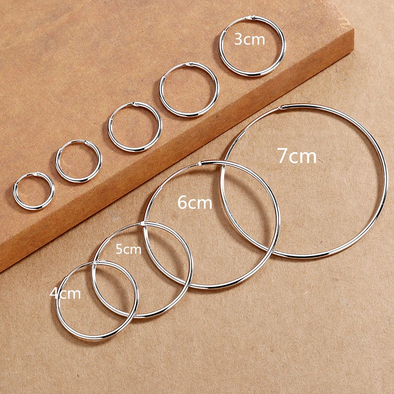 Oversize 30/40/50/60/70 mm Hoop Earrings For Women S925 Sterling Silver Jewelry Round Circle Earcuff Brincos Femme Oorbellen
