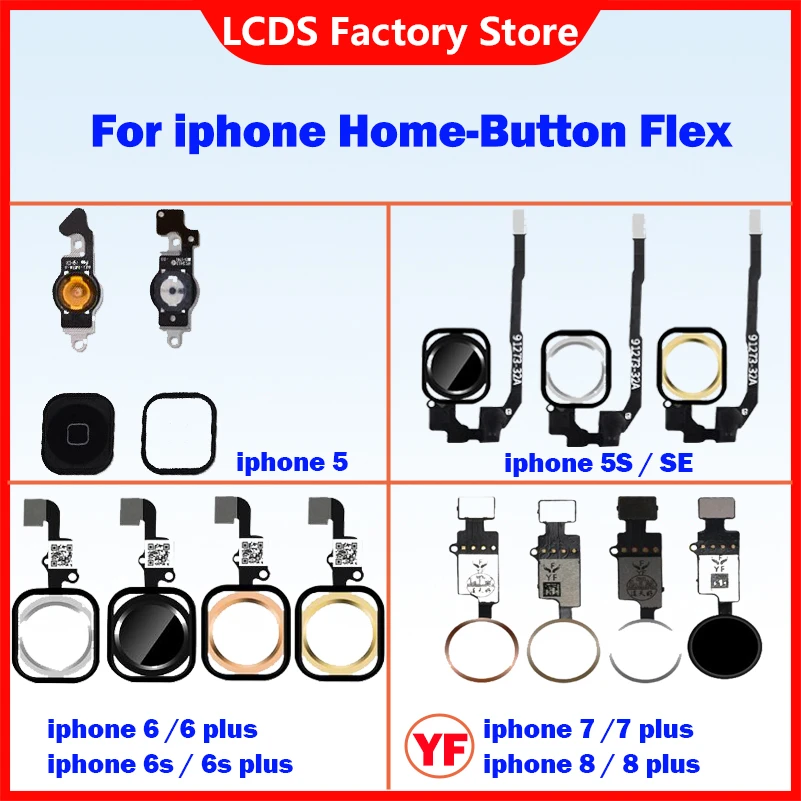 AAA For iPhone 5 6 6S 7 8 Plus 5S SE 6S Plus Return Back Home Button With Flex Cable Rubber Sticker No Touch ID Fingerprint