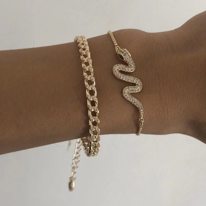 YWZIXLN 2020 Boho Engraved Geometry  Chain Cute Crystal Snak Bracelet Accessories Best Gift For Women Wholesale B008