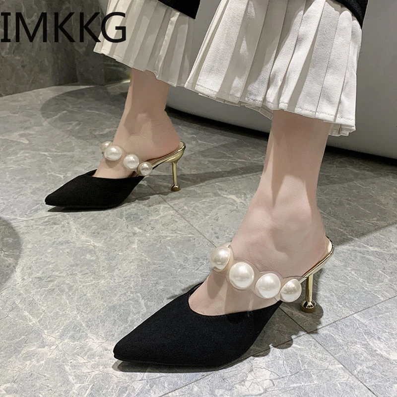 2020 Shoes Thin Heels pu Cover Toe Ladies' Slippers Luxury Slides Slipers Women Shallow high Heeled Mules Pointed Designer