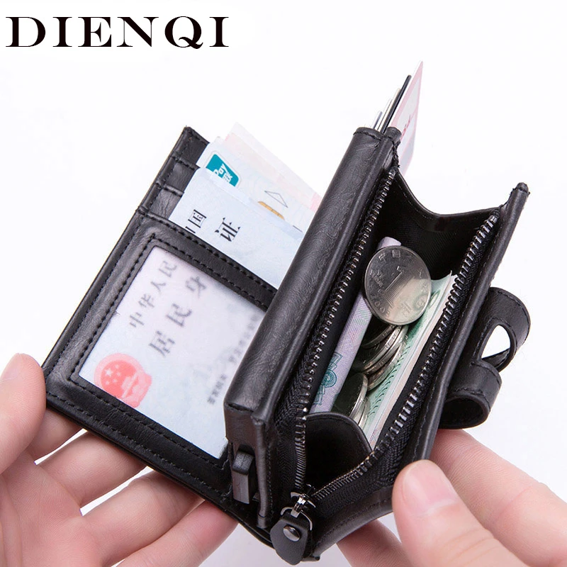 DIENQI Big Credit Card Holder Wallet Carbon Fiber Anti Magnetic Short Bank Cardholder Case RFID Blocking Mini Security Wallet