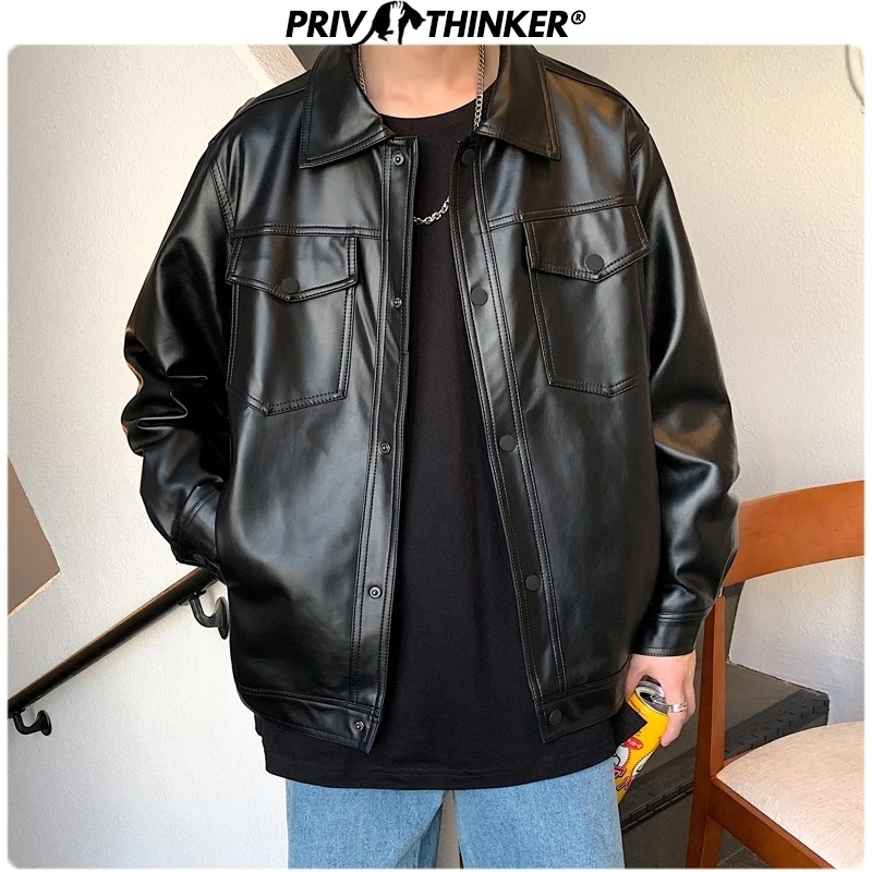 Privathinker Men Spring Black Soft Faux Leather Jacket 2021 Mens Hip Hop Jacket Leather Male Oversize Streetwear Pockets Clothes