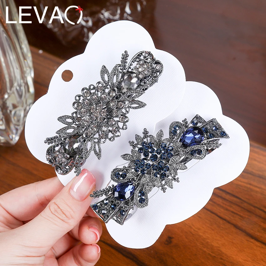 Levao Retro Women Hairpins Shiny Rhinestone Flower Hair Clips Barrettes for Lady Elegant Crystal Duck Clip Hair Pins Jewelry