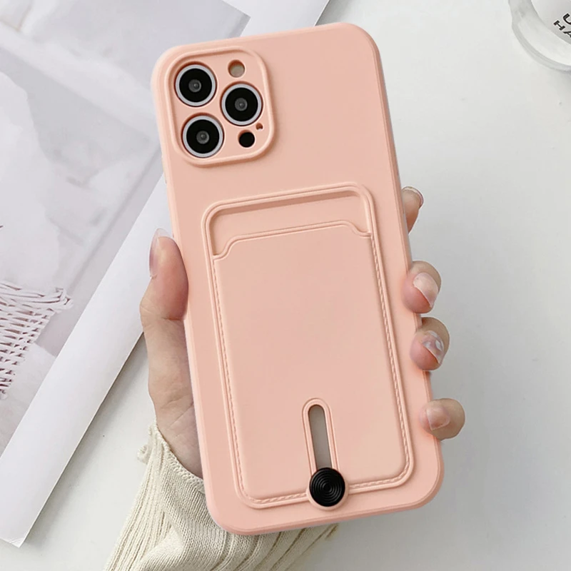 Liquid Silicone Wallet Card Holder Phone Case For iPhone 13 12 11 Pro Max XR X Max 7 8 Plus Shockproof Lens Protection Cover