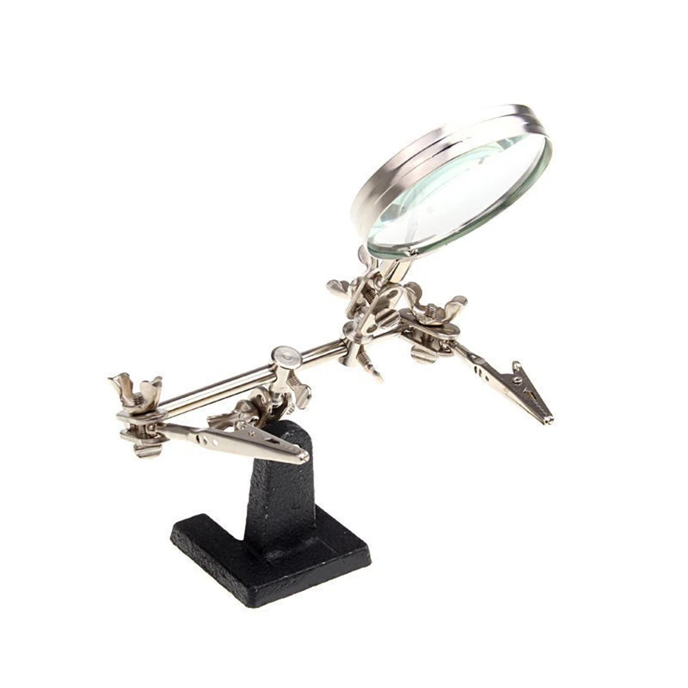 Auxiliary Clip Magnifier Glass Lens Helping Third Hand Tool Soldering Stand With 4X Welding Magnifier 2 Alligator Clips
