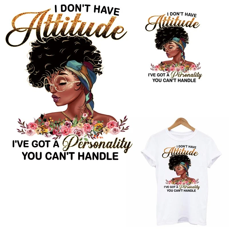 Patches For Clothing Beautiful African Girl Thermal Transfer Sticker On Clothes DIY Washable women T-shirt Iron On Sticker Decor