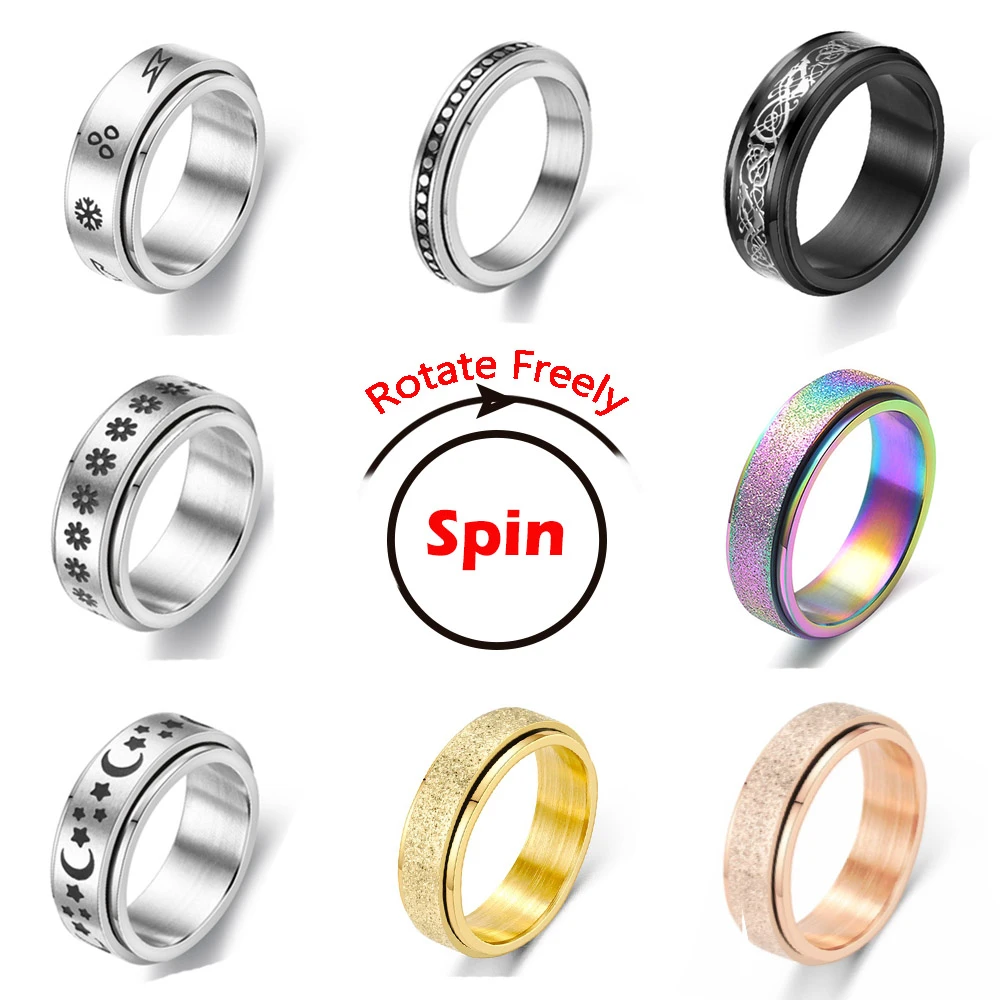 Anxiety Ring For Women Moon Star Spinner Fidgets Rings Stainless Steel Rotate Freely Spinning Anti Stress men 2021 Rotating